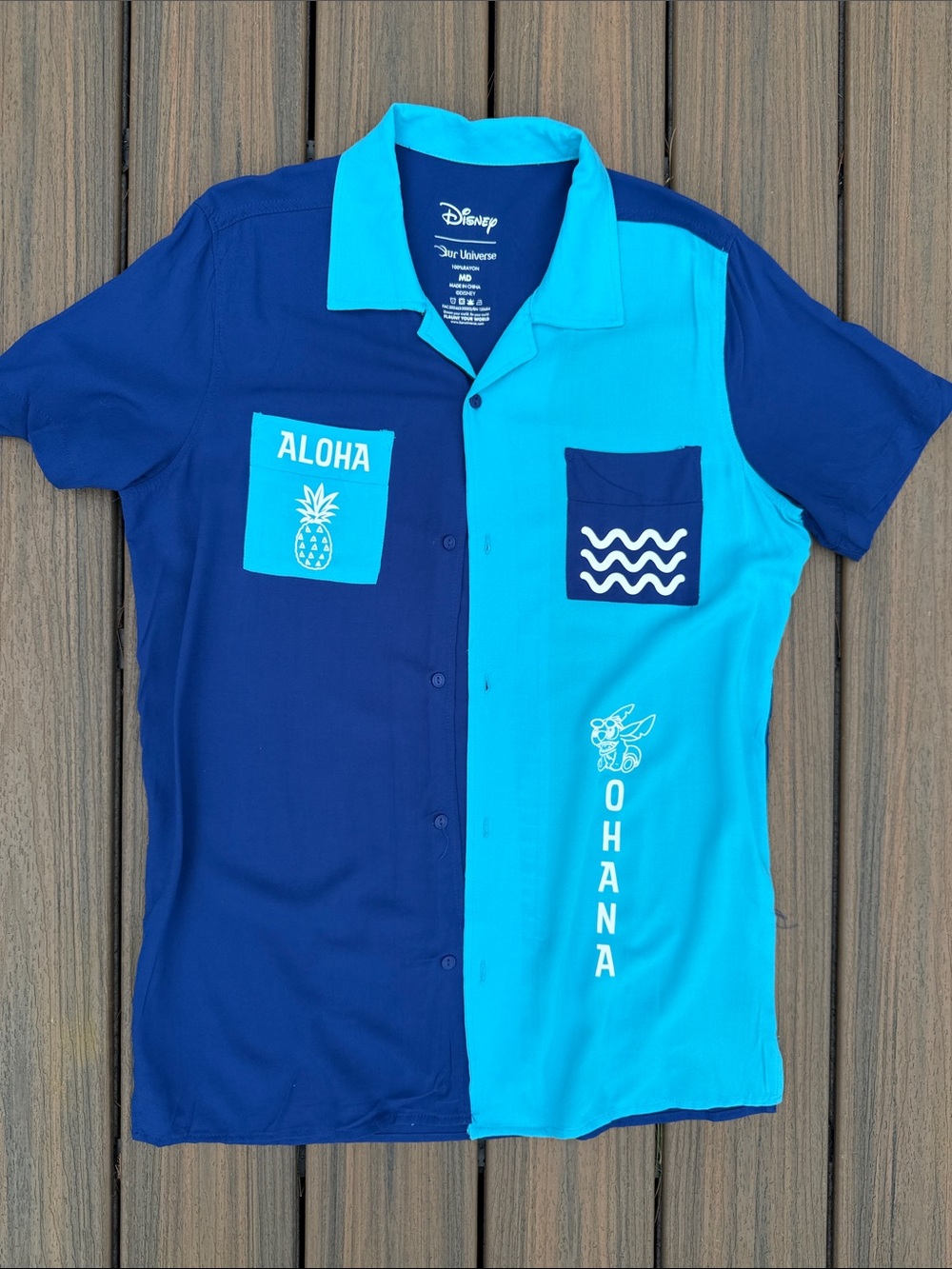 Disney Two-Tone Blue Aloha Ohana Button-Down Kids Shirt